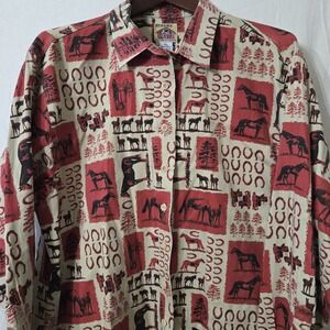 Barn Fly Button Down Shirt Womens XL Long Sleeve Animal Print‎ USA Made Cotton